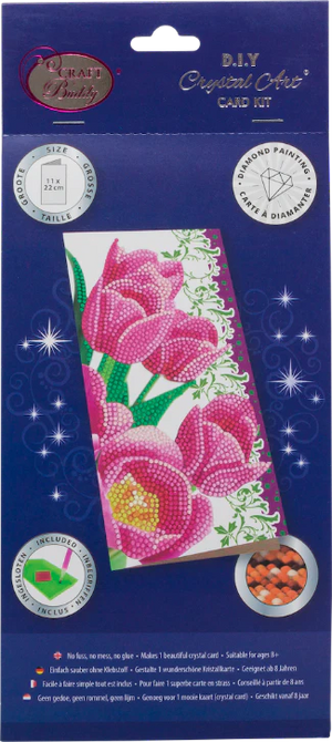 Pink Tulips, 11x22cm Crystal Art Card