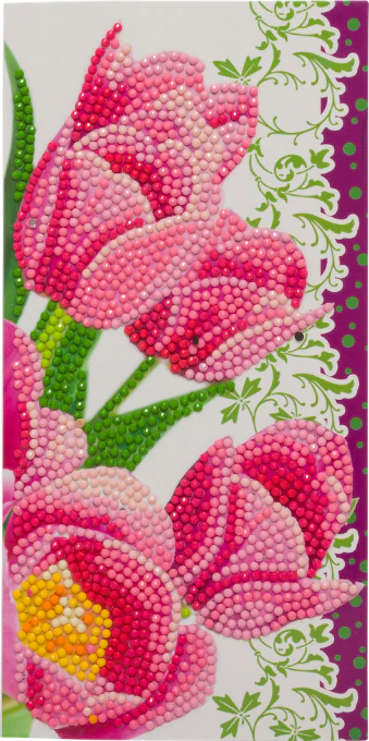 Pink Tulips, 11x22cm Crystal Art Card