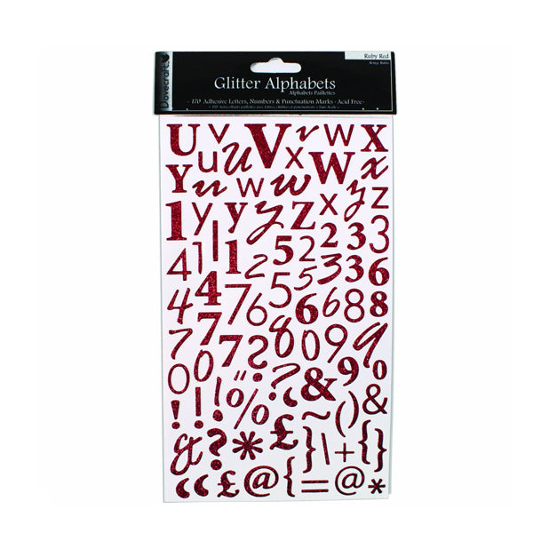 TRIMCRAFT ALPHABET GLITTER STKRS- RED