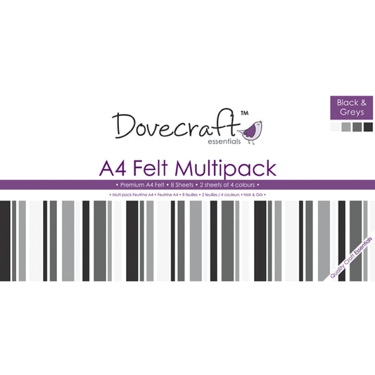 Dovecraft A4 Felt Pack - Blacks & Greys