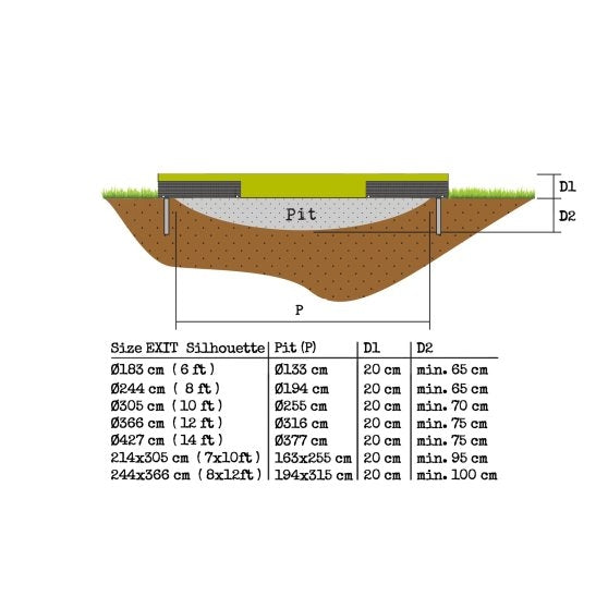 Exit Ground Trampoline PIT dimensions