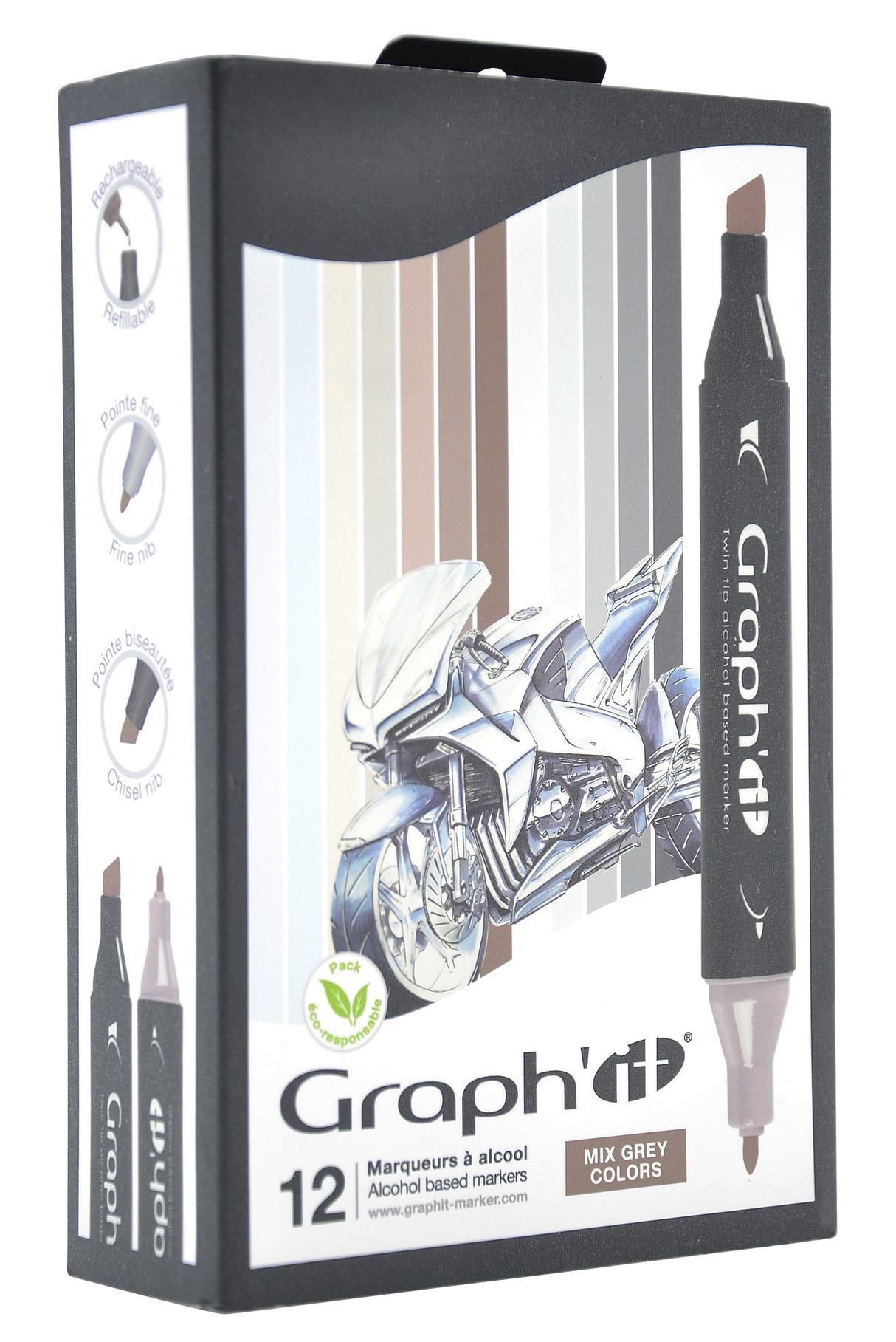 GRAPHIT Set of 12 markers - Mix Grey