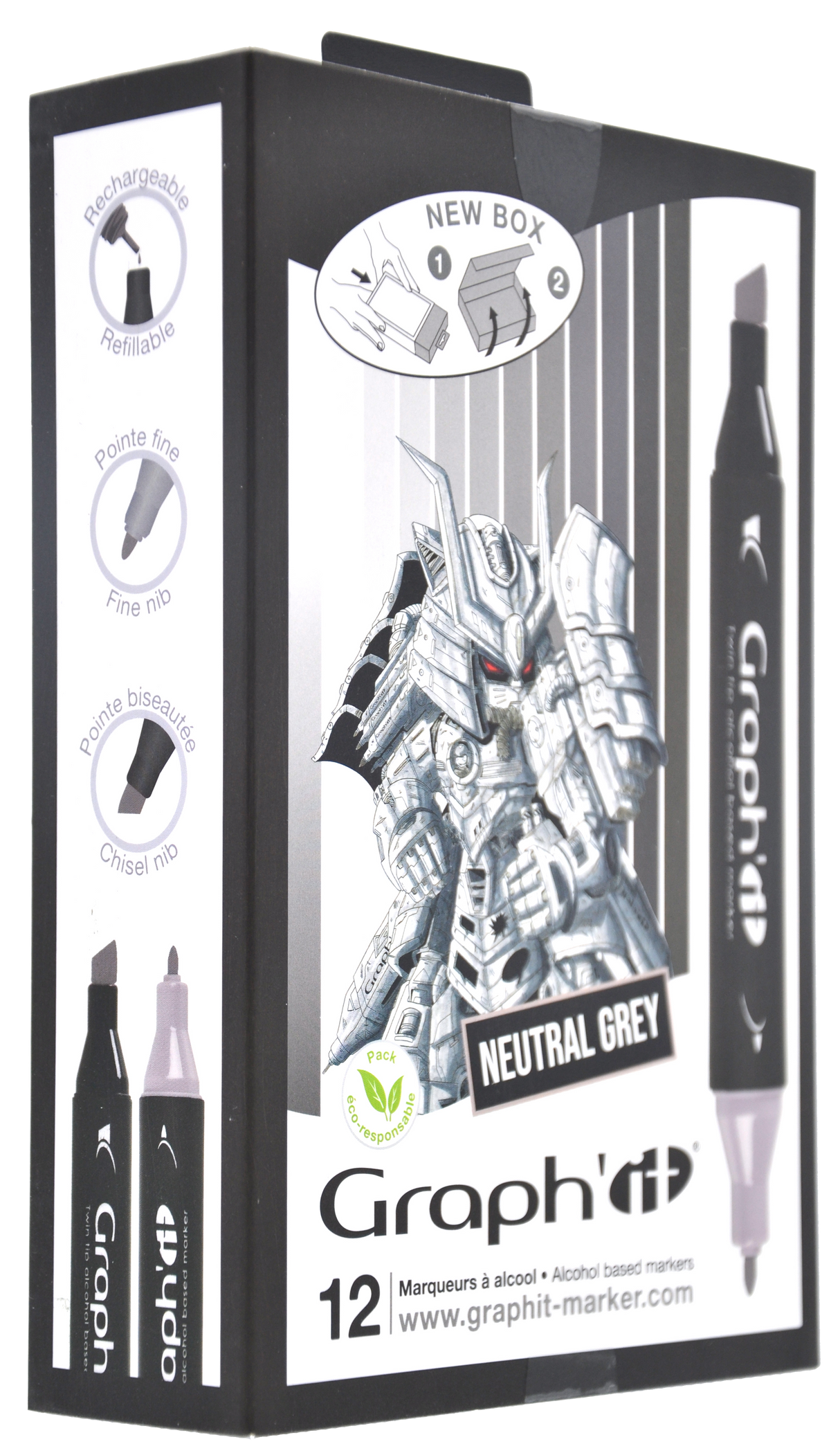 GRAPH'IT Double Ended Alcohol Markers - Neutral Grey (Set of 12)