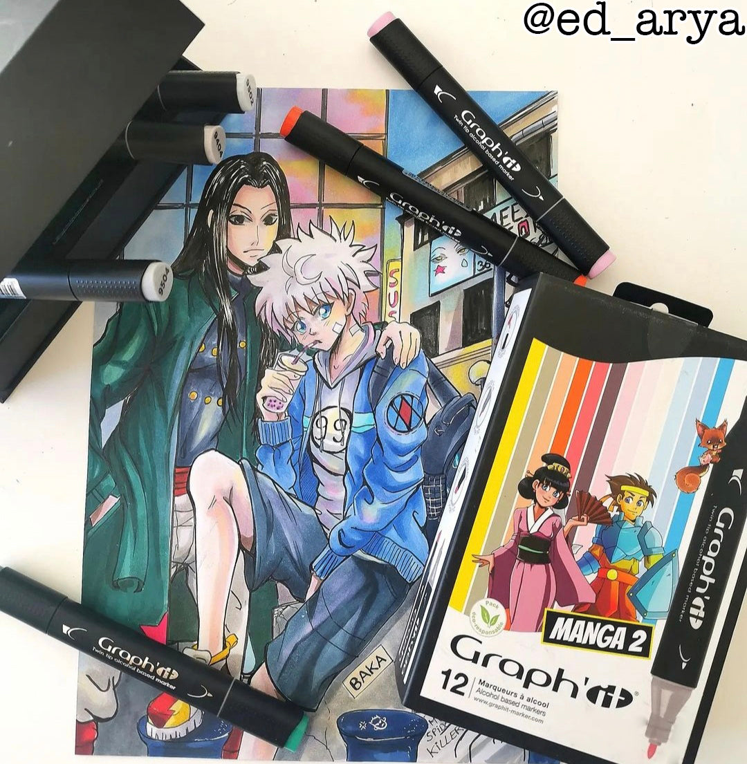 GRAPHIT Set of 12 Alcohol Markers- Manga Colours 2