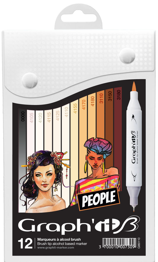 GRAPHIT BRUSH & EXTRA FINE Set 12 markers-People