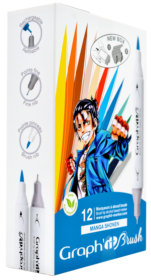 GRAPHIT BRUSH & EXTRA FINE Set 12 markers-Manga