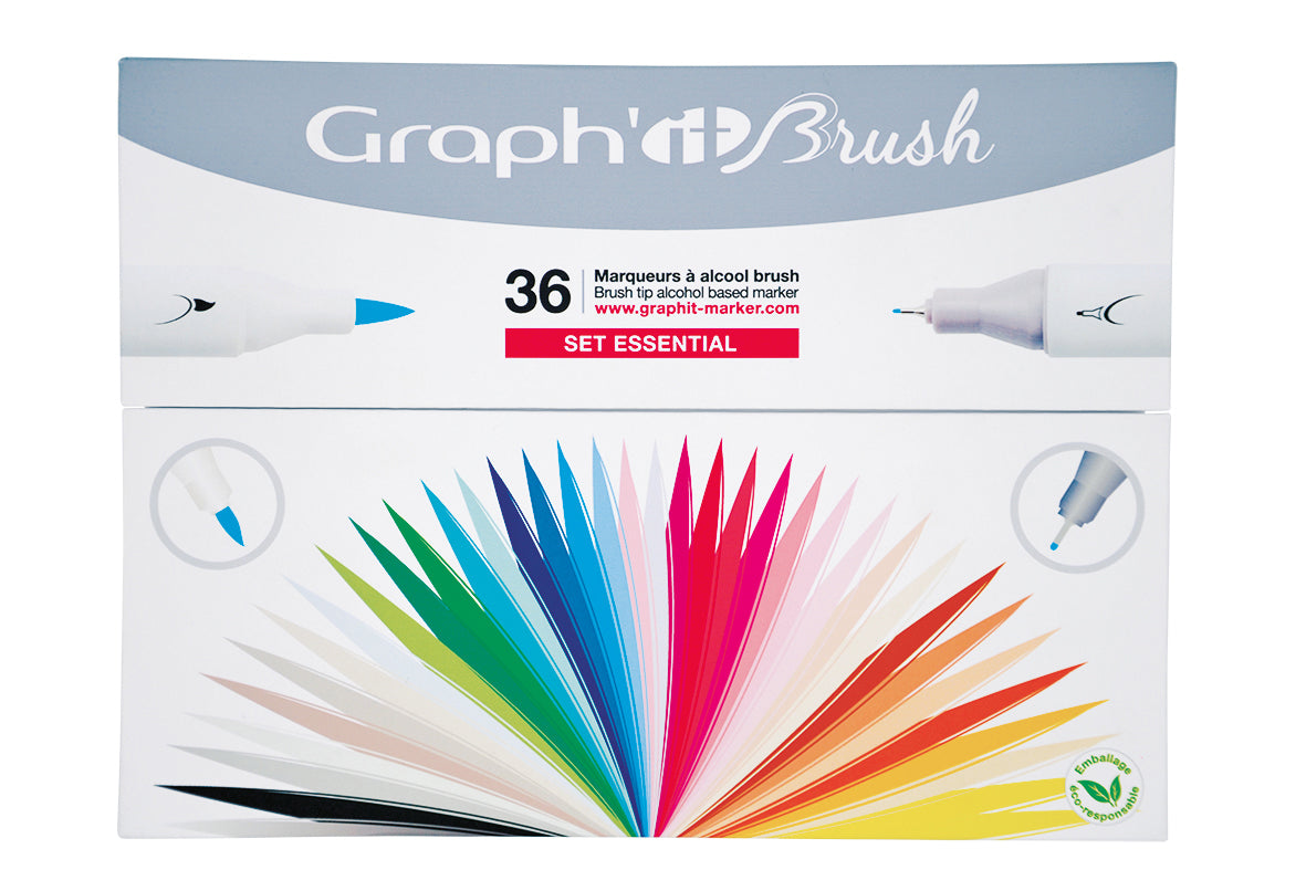 GRAPH'IT Brush Double Tip Alcohol Markers - Essential (Set of 36)