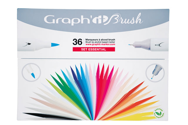 GRAPH'IT Brush Double Tip Alcohol Markers - Essential (Set of 36)