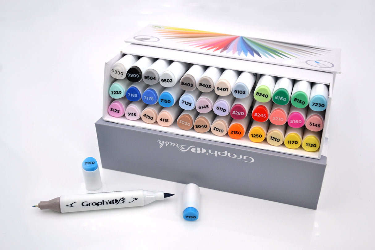 GRAPH'IT Brush Double Tip Alcohol Markers - Essential (Set of 36)