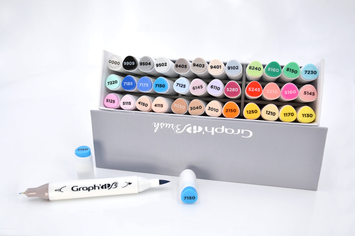 GRAPH'IT Brush Double Tip Alcohol Markers - Essential (Set of 36)