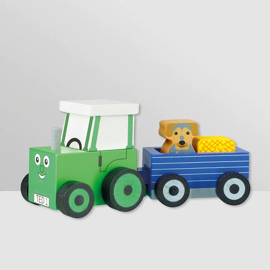 Tractor Ted And Trailer Wooden Toy