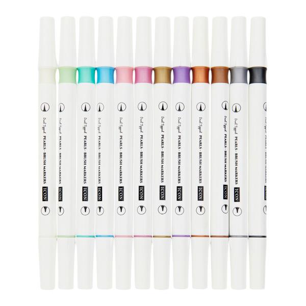Pkt.12 Dual Tipped Brush Markers - Metallic Pearl