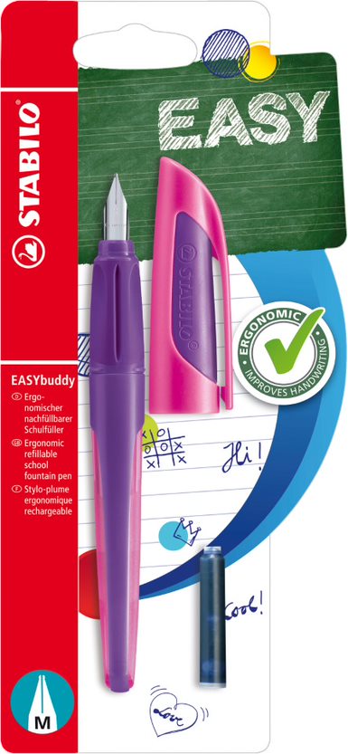 Ergonomic School Fountain Pen - STABILO EASYbuddy - M Nib - Purple/Magenta