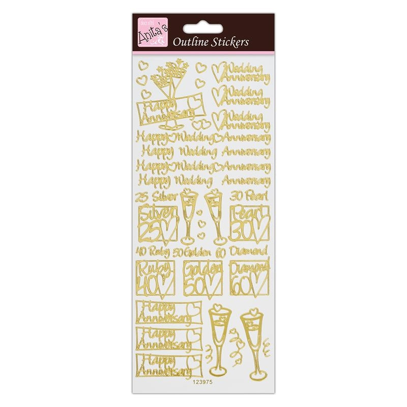 Outline Stickers - Wedding Anniverasry - Gold on W