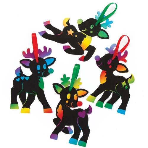 Reindeer Scratch Art Decorations (Pack of 10)
