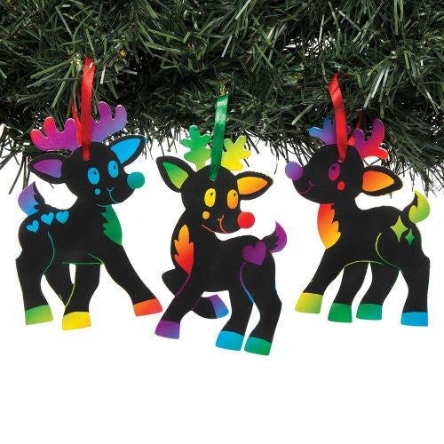 Reindeer Scratch Art Decorations (Pack of 10)