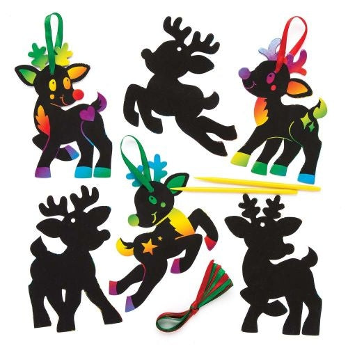 Reindeer Scratch Art Decorations (Pack of 10)