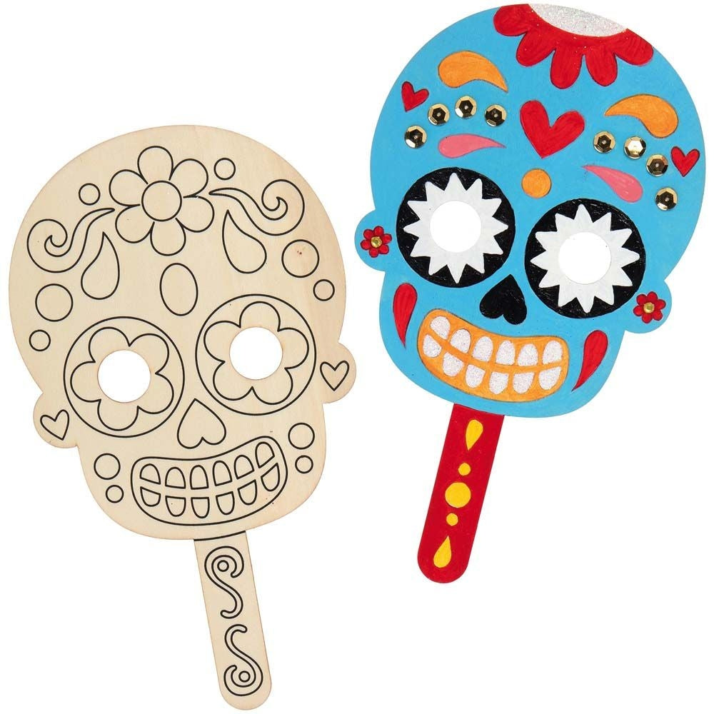 Day of the Dead Wooden Masks (Pack of 4)