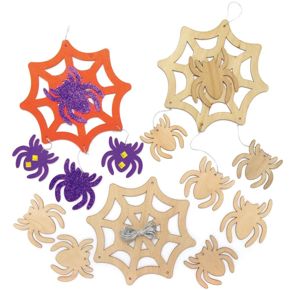 Baker Ross Spider Web Wooden Decoration Kits (Pack of 3)