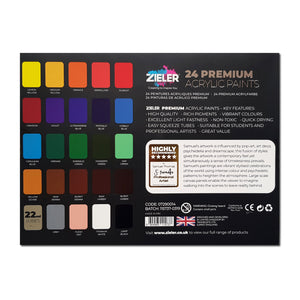 Zieler Premium Acrylic Paint Selection Set (24 x 22ml Tubes)