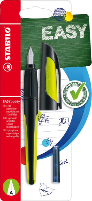 Ergonomic School Fountain Pen - STABILO EASYbuddy - A Nib - Black/Lime
