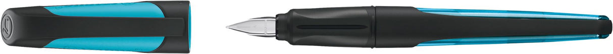 Ergonomic School Fountain Pen - STABILO EASYbuddy - A Nib - Black/Sky Blue