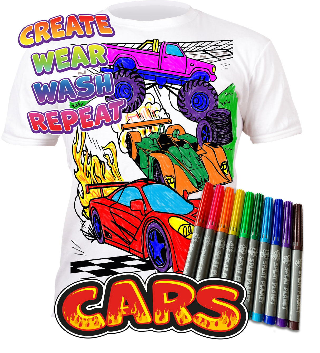 Splat Planet PYO T-Shirt: Cars  (Size 7-8 Years)