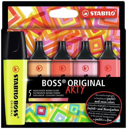 Highlighter - STABILO BOSS ORIGINAL ARTY - Wallet of 5 - Warm Colours