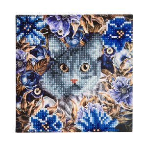 Crystal Art Card Cat &amp; Flowers