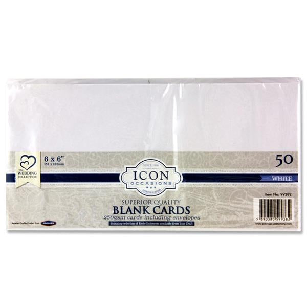 Occasions Pack of 50 6"x6" Cards & Envelopes - White