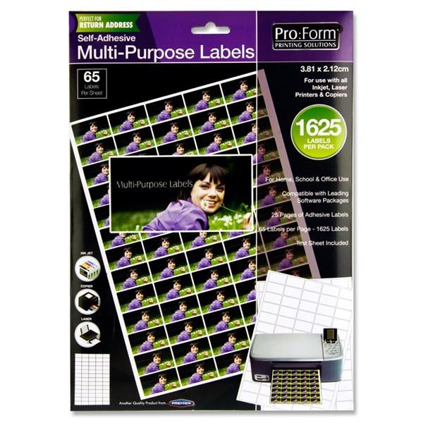 PRO:FORM LABELS 25 SHEETS 65 38X21 LABELS
