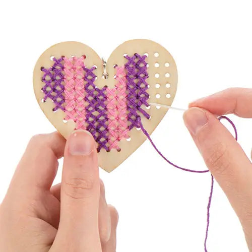 Heart Wooden Cross Stitch Keyring Kits (Pack Of 5)