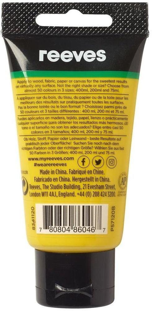 Yellow Material Reeves REEVES 75ML ACRYLIC-MED.YELLOW – Art & Hobby