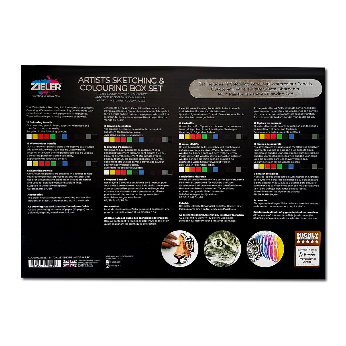 Artist Sketching and Colouring Pencils 36 Piece Wooden Box Gift Set