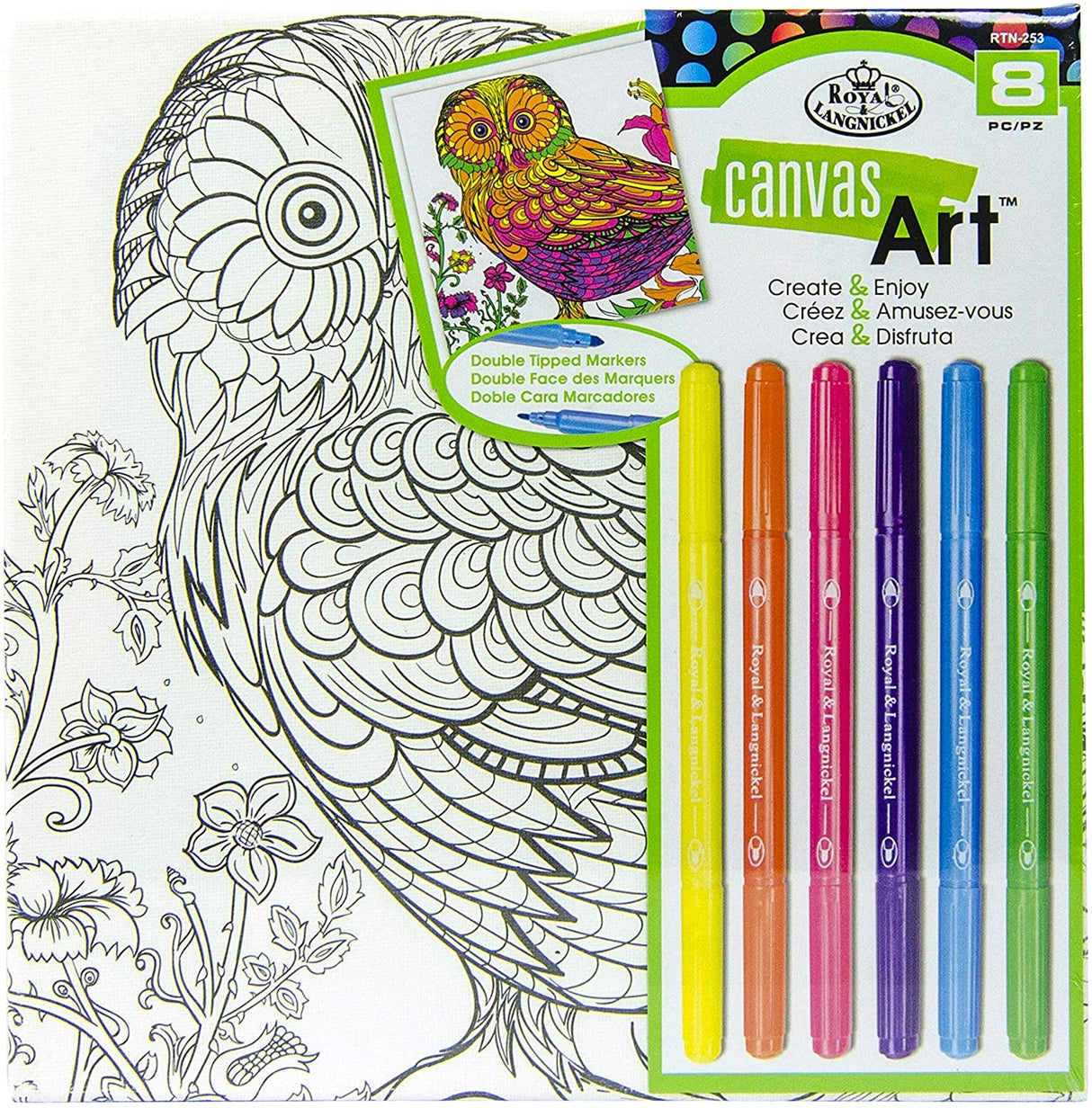 Owl Canvas Art Kit With Markers