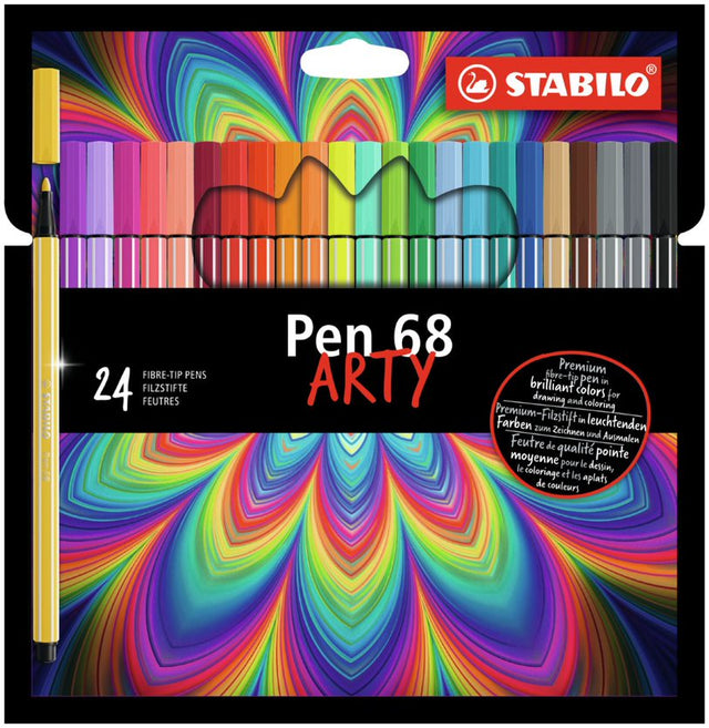 Premium Felt Tip Pen - STABILO Pen 68 ARTY - Wallet of 24 - Assorted Colours