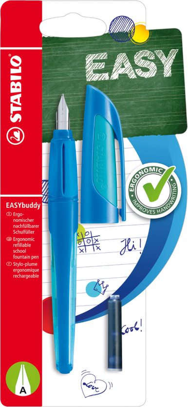 Ergonomic School Fountain Pen - STABILO EASYbuddy - A Nib - Dark Blue/ Light Blue