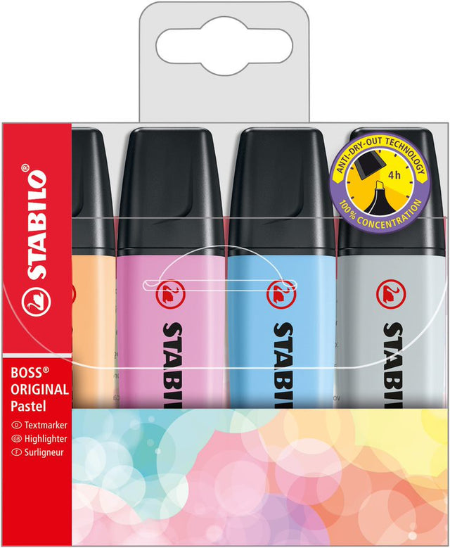 Highlighter - STABILO BOSS ORIGINAL Pastel - Wallet of 4 - Assorted Colours