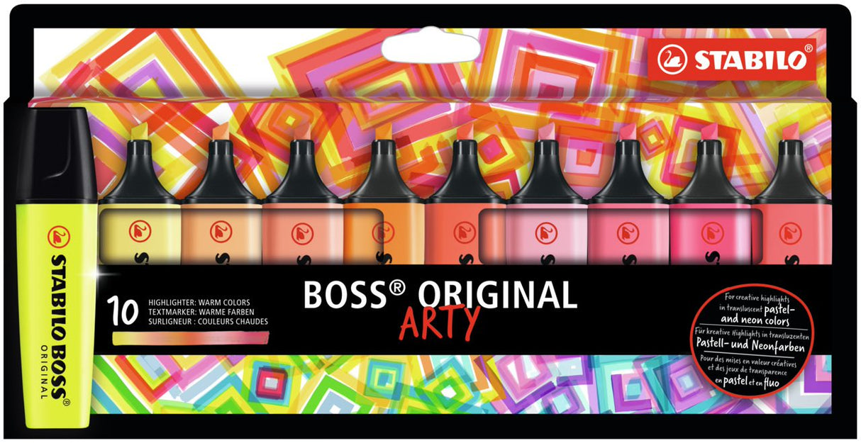 Highlighter - STABILO BOSS ORIGINAL ARTY - Wallet of 10 - Warm Colours