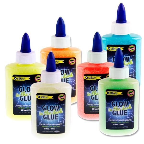 Stik-ie 89ml Glow In The Dark Glitter Glue (Assortment)