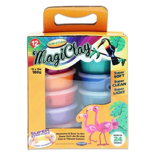 World of Colour Box of 12 X 15g Tubs Super Stretchy Magic Clay