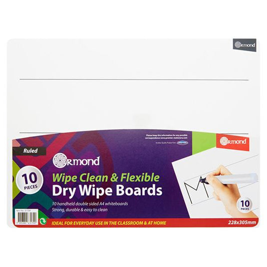 Ormond Pkt.10 228x305mm Dry Wipe Boards - Wide Rul
