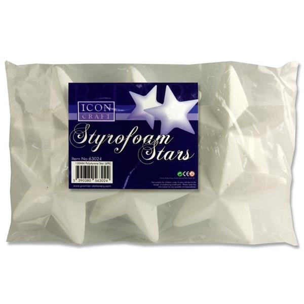 ICON CRAFT PK.6 STYROFOAM STARS 130MM