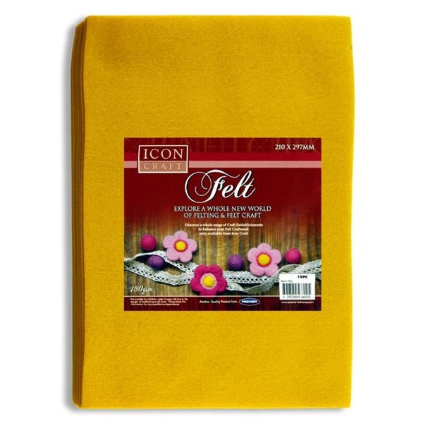 Icon Craft A4 Felt Sheets - Yellow (10 Pack)