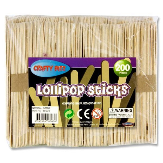 Jumbo Lollipop Sticks Natural 200 pack