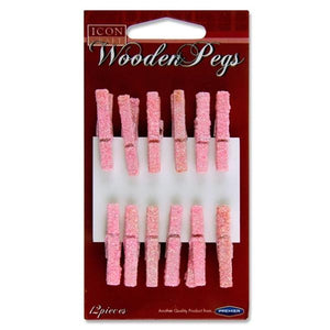 ICON CRAFT CARD 12 GLITTER WOODEN PEGS - PINK